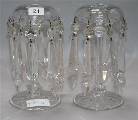 A pair of early 20th century cut glass table lustres H.22cm